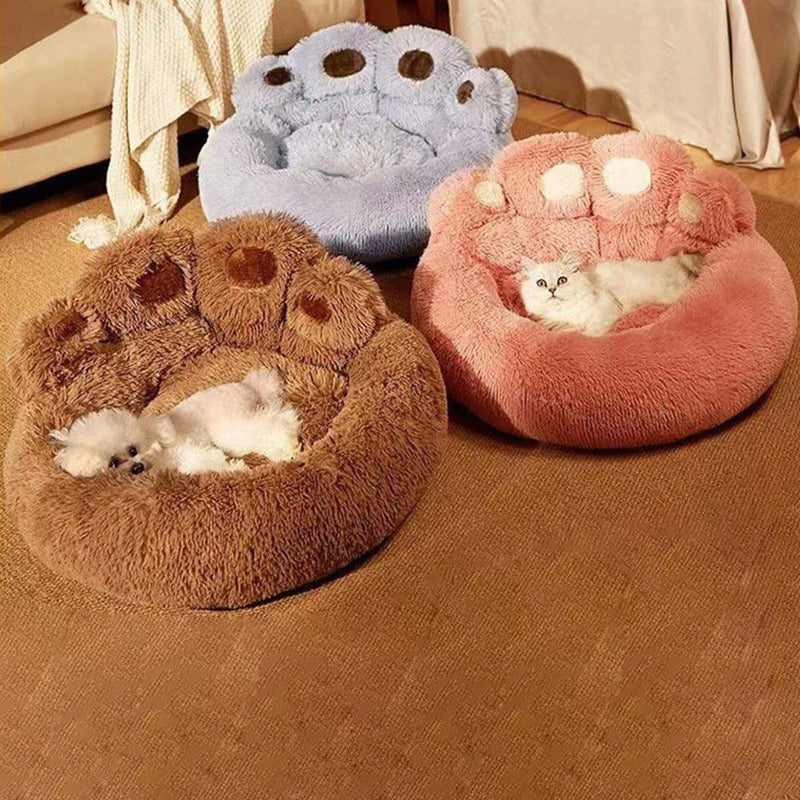 Cozy Round Claw-Shaped Velvet Plush Pet Bed for Cats and Dogs