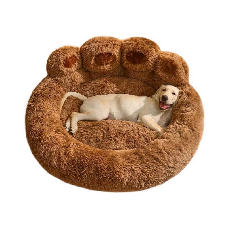 Cozy Round Claw-Shaped Velvet Plush Pet Bed for Cats and Dogs