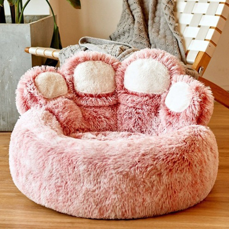Cozy Round Claw-Shaped Velvet Plush Pet Bed for Cats and Dogs