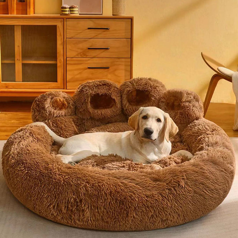 Cozy Round Claw-Shaped Velvet Plush Pet Bed for Cats and Dogs