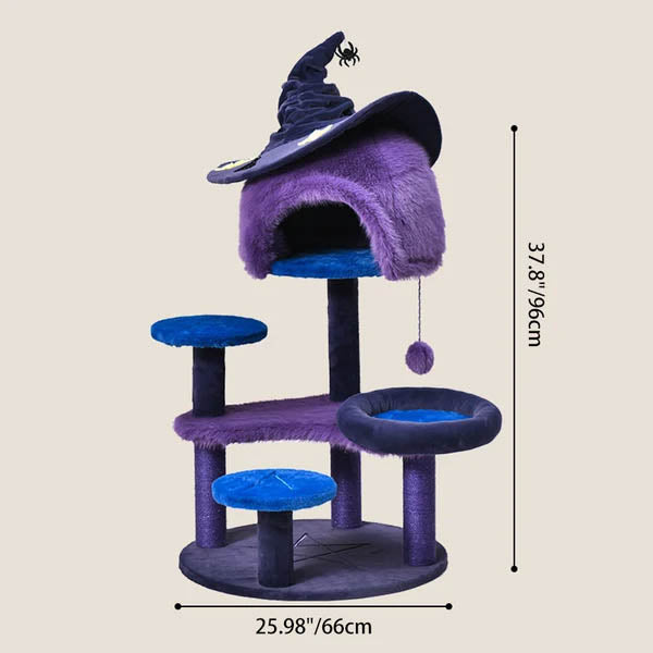 Modern Velvet Sisal Round Witch Hat Cat Tree Condo with Perches