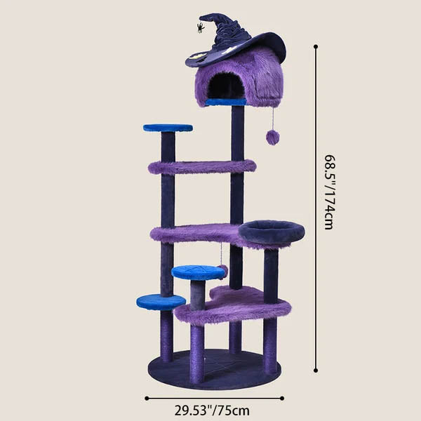 Modern Velvet Sisal Round Witch Hat Cat Tree Condo with Perches