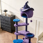 Modern Velvet Sisal Round Witch Hat Cat Tree Condo with Perches