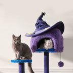 Modern Velvet Sisal Round Witch Hat Cat Tree Condo with Perches