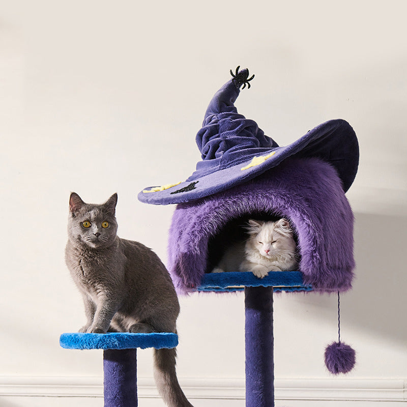 Modern Velvet Sisal Round Witch Hat Cat Tree Condo with Perches