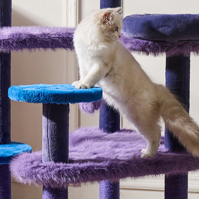 Modern Velvet Sisal Round Witch Hat Cat Tree Condo with Perches