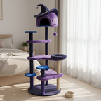 Modern Velvet Sisal Round Witch Hat Cat Tree Condo with Perches