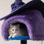 Modern Velvet Sisal Round Witch Hat Cat Tree Condo with Perches