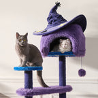 Modern Velvet Sisal Round Witch Hat Cat Tree Condo with Perches