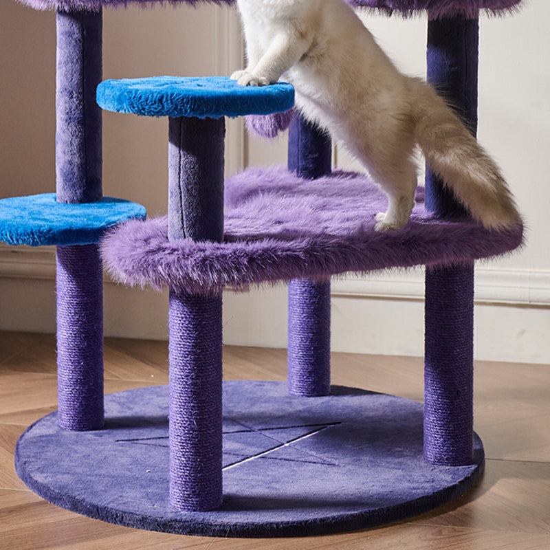 Modern Velvet Sisal Round Witch Hat Cat Tree Condo with Perches