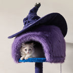 Modern Velvet Sisal Round Witch Hat Cat Tree Condo with Perches