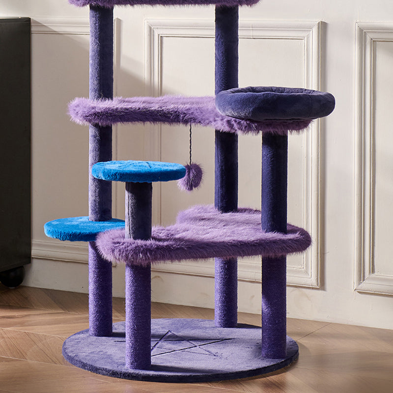 Modern Velvet Sisal Round Witch Hat Cat Tree Condo with Perches