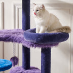 Modern Velvet Sisal Round Witch Hat Cat Tree Condo with Perches