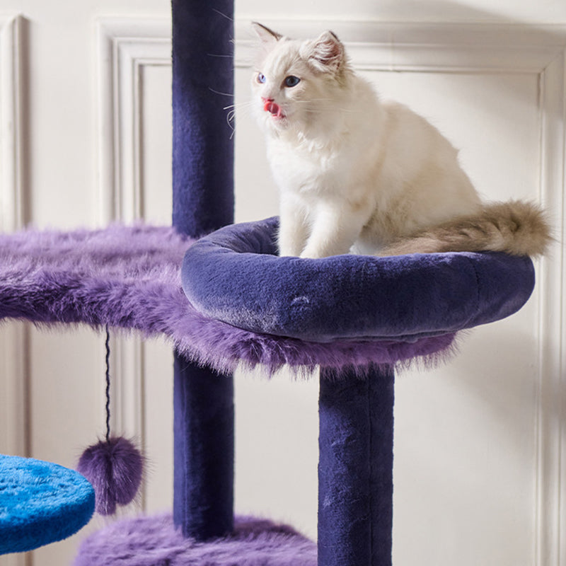 Modern Velvet Sisal Round Witch Hat Cat Tree Condo with Perches