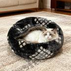 Cozy Round Fleece Plush Pet Bed for Cats and Dogs - Colorful Design