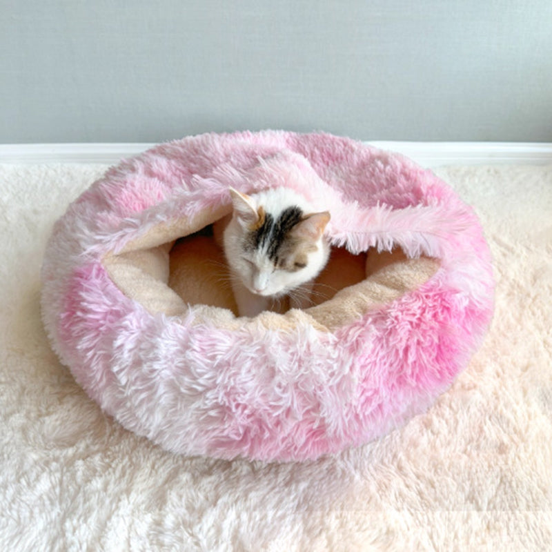 Cozy Round Fleece Plush Pet Bed for Cats and Dogs - Colorful Design
