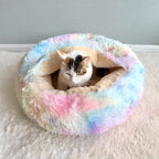 Cozy Round Fleece Plush Pet Bed for Cats and Dogs - Colorful Design