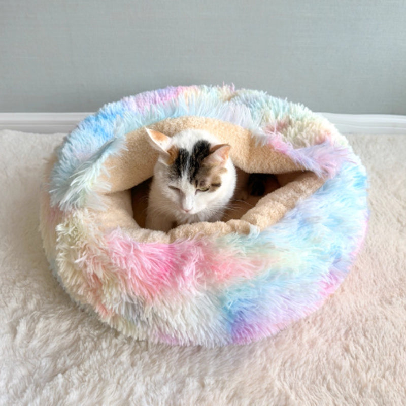 Cozy Round Fleece Plush Pet Bed for Cats and Dogs - Colorful Design