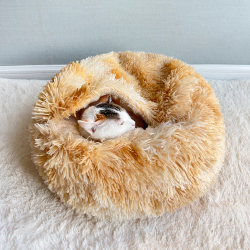 Cozy Round Fleece Plush Pet Bed for Cats and Dogs - Colorful Design