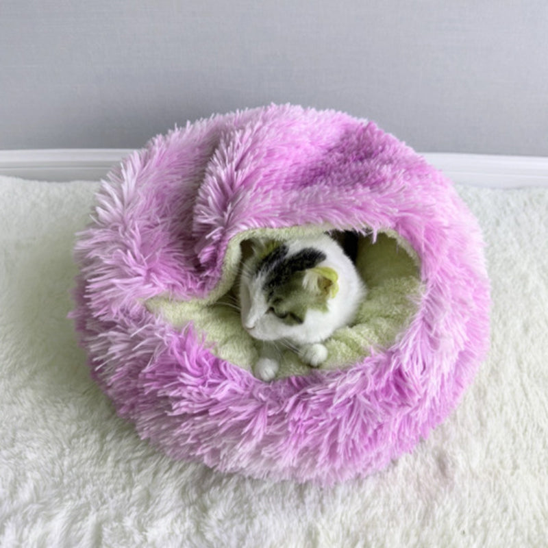 Cozy Round Fleece Plush Pet Bed for Cats and Dogs - Colorful Design
