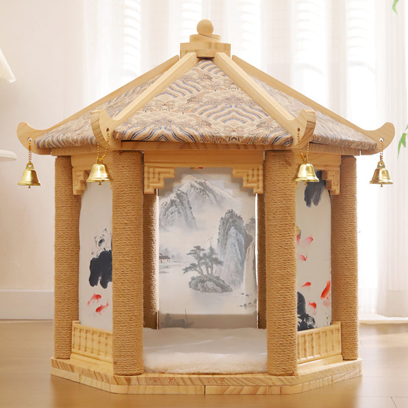 Hexagonal Solid Pine Wood Cat Tree with Fabric and Sisal Design