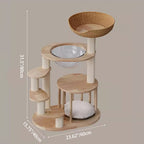 Scandinavian Round Rubberwood 4-Tier Cat Tree for Living Room