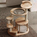 Scandinavian Round Rubberwood 4-Tier Cat Tree for Living Room