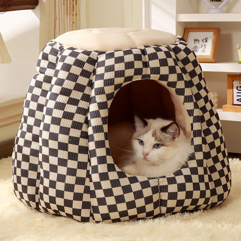 Nordic Pineapple Crystal Flannelette Washable Dog & Cat Bed 1-Hole